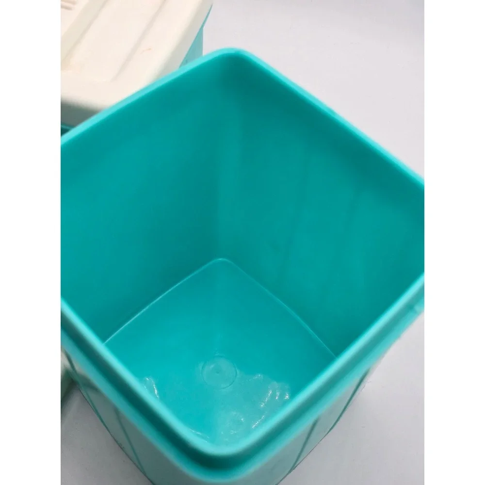 Vintage 70s Canister Set of 2 Teal Retro Tea Coffee Plastic Kitchen Storage MCM